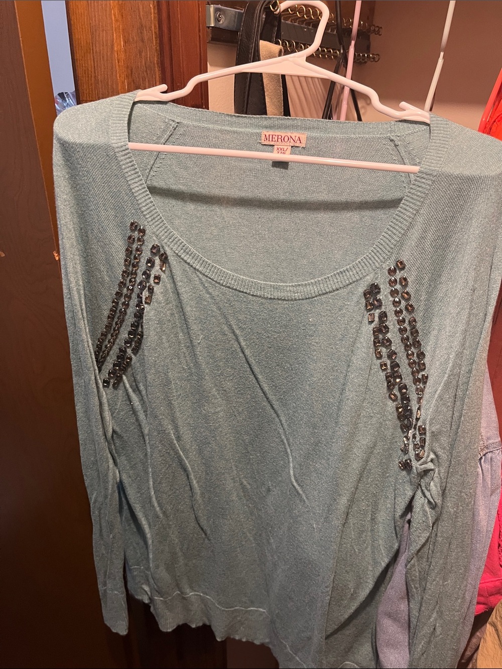 Merona Teal Scoop-Neck Sweater with Sequin Shoulder Detail